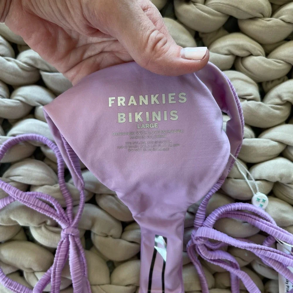 NWT Frankies Bikinis Sky Plisse Bikini Bottom in‎ Wisteria Lilac Large Purple